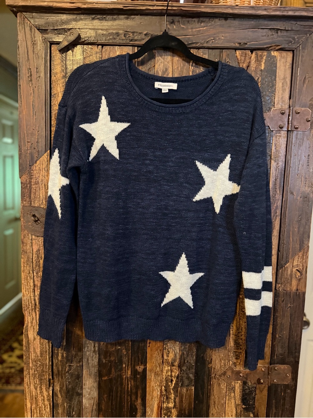 Freshman Star Sweater Womens M Navy Ivory Knit Pullover Preppy Americana Varsity